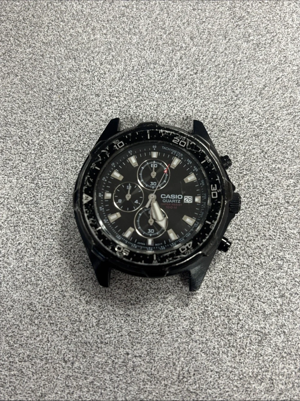Casio AMW-330 Mens Watch 44mm Black Dial Chronograph Date 100M Resin Sport